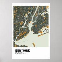 New York Map Poster - New York Green & Yellow Map