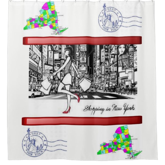 New York map red white showercurtain Shower Curtain (Front)