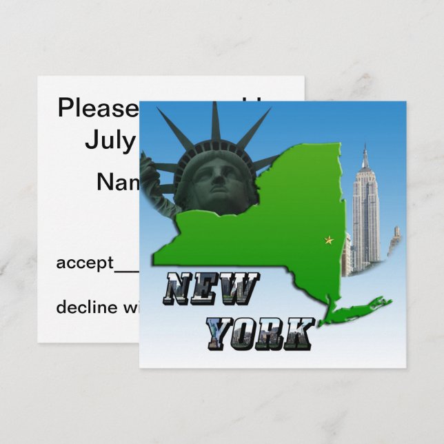 New York Map, Statue of Liberty, Monument Invitation (Front/Back)