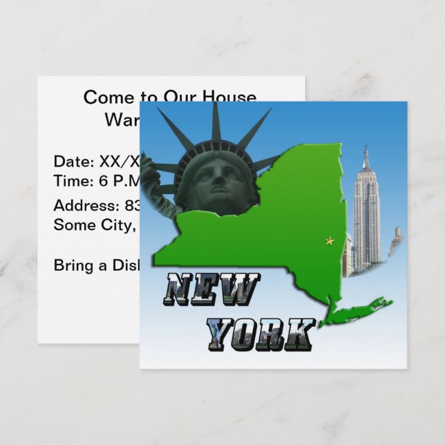 New York Map, Statue of Liberty, Monument Invitation (Front/Back)