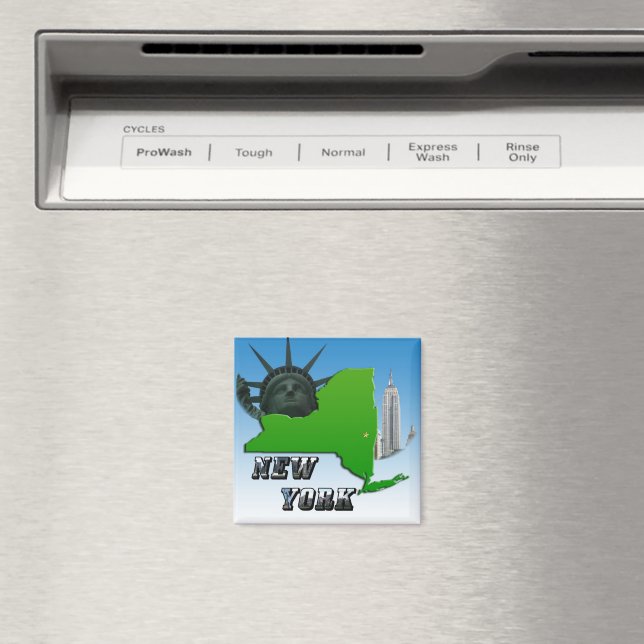New York Map, Statue of Liberty, Monument Magnet (In Situ (Dishwasher))
