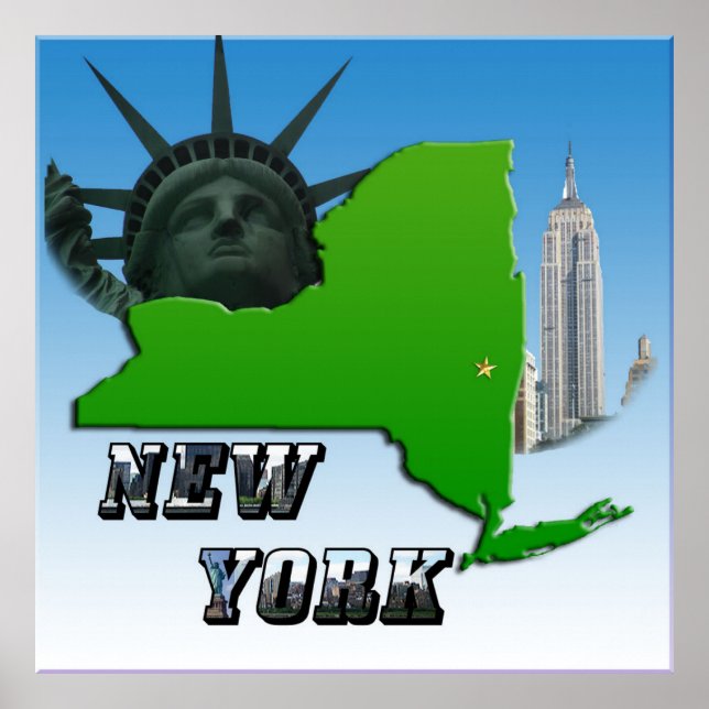 New York Map, Statue of Liberty, Monument Poster (Front)