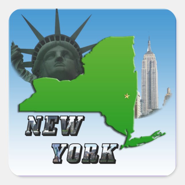 New York Map, Statue of Liberty, Monument Square Sticker (Front)