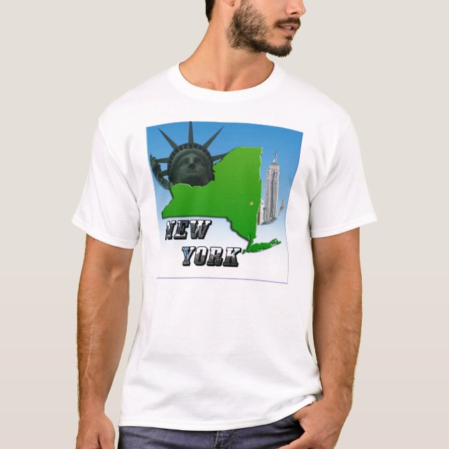 New York Map, Statue of Liberty, Monument T-Shirt (Front)