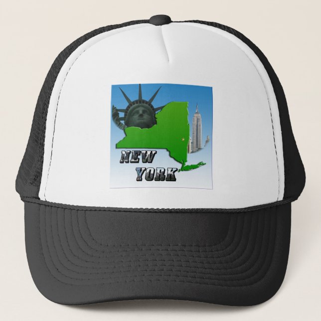 New York Map, Statue of Liberty, Monument Trucker Hat (Front)