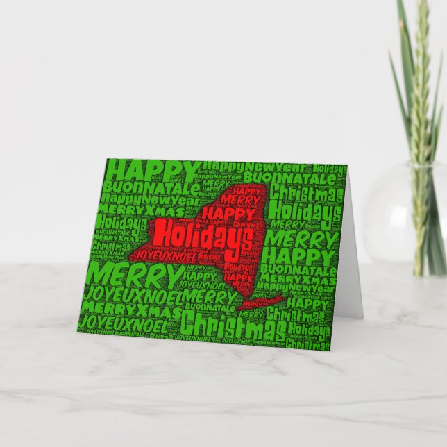 New York Map Word Art Christmas Card Holiday Card (Front)