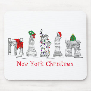 New York Merry Christmas NYC Holiday Landmarks Mouse Mat
