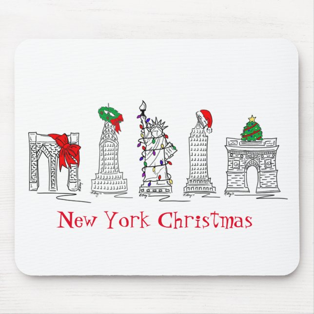 New York Merry Christmas NYC Holiday Landmarks Mouse Mat (Front)
