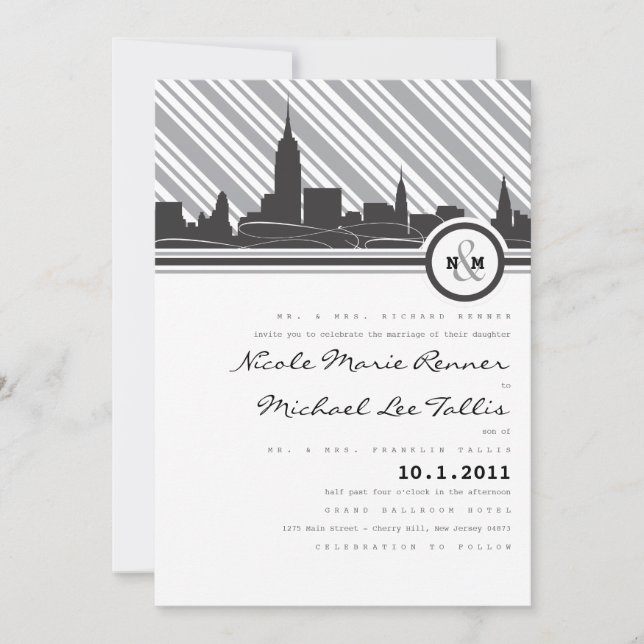 New York Monogram Wedding Invitation (Front)