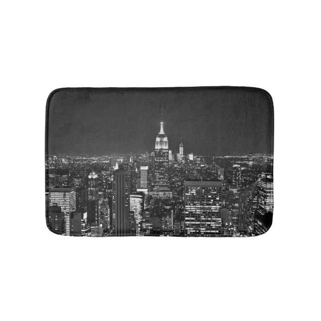 New York night skyline in black and white Bath Mat (Front)