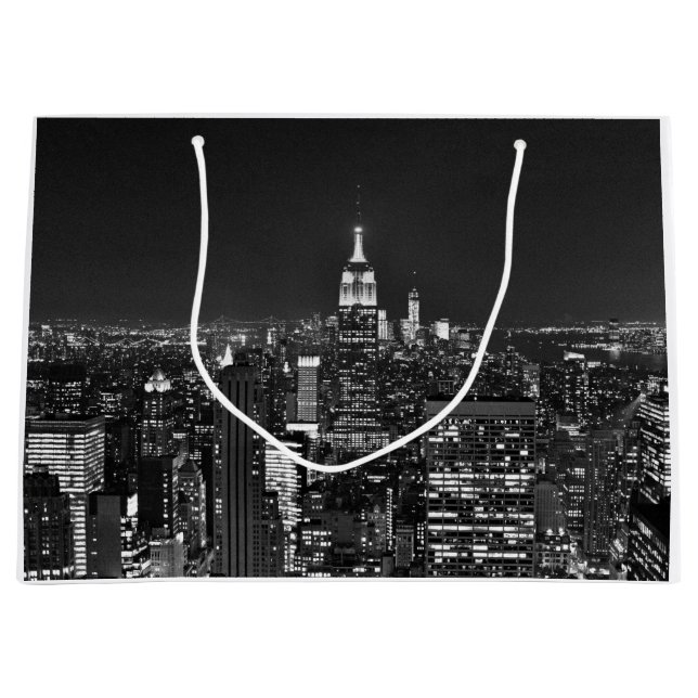 New York night skyline in black and white Large Gift Bag (Front)