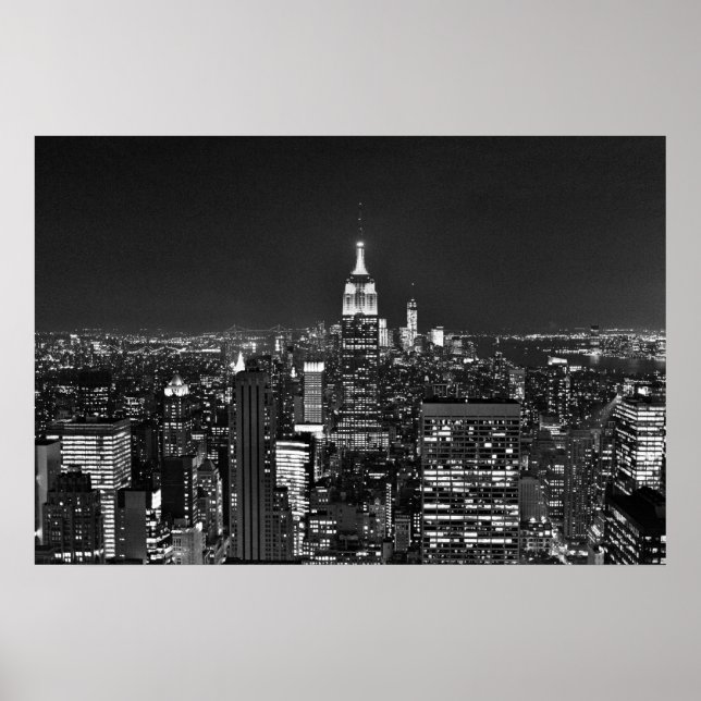 New York night skyline in black and white Poster (Front)