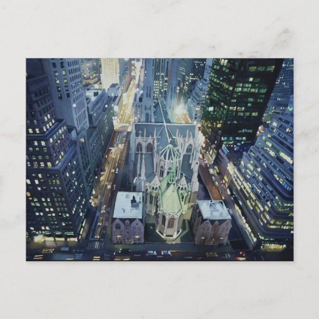 "New York Nightlights" Watercolor Art Postcard (Front)