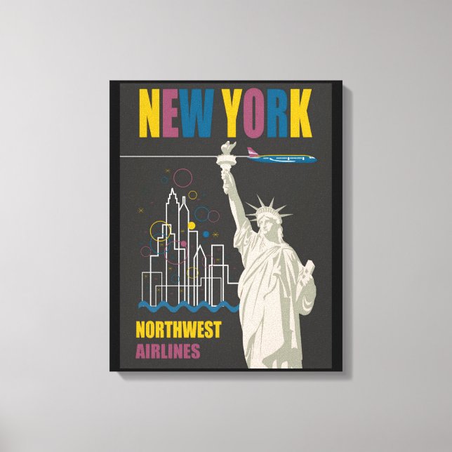 New York Northwest Airlines Stretched Canvas Print (Front)