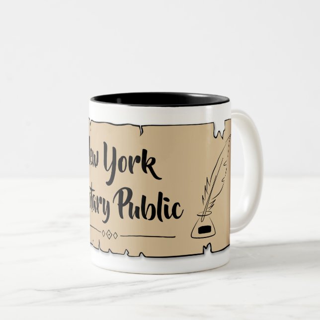 New York Notary Public Scroll Feather Quill Two-Tone Coffee Mug (Front Right)