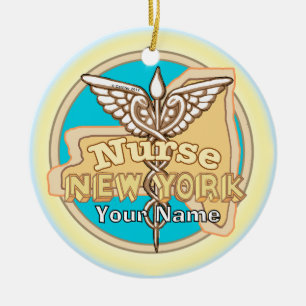 New York Nurse Caduceus  Ceramic Tree Decoration