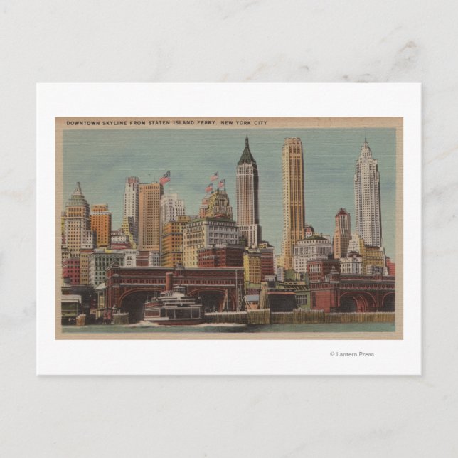 New York, NY - Downtown Skyline from Staten Postcard (Front)