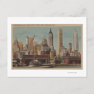 New York, NY - Downtown Skyline from Staten Postcard