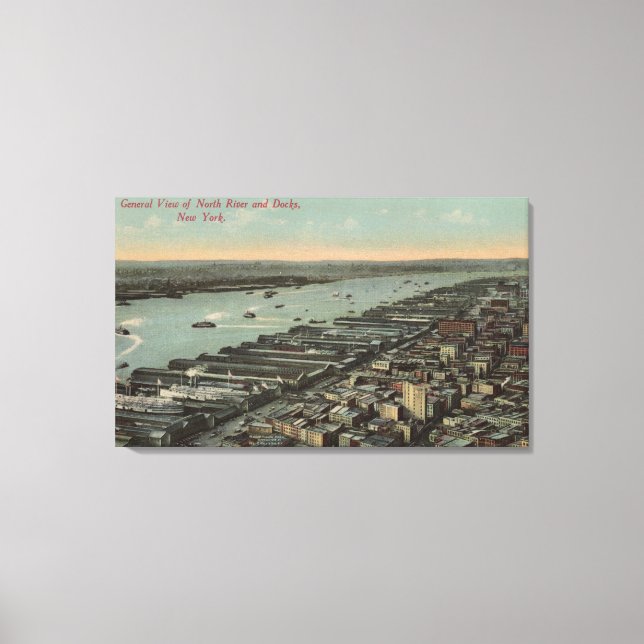 New York, NY - North River View and Docks Canvas Print (Front)