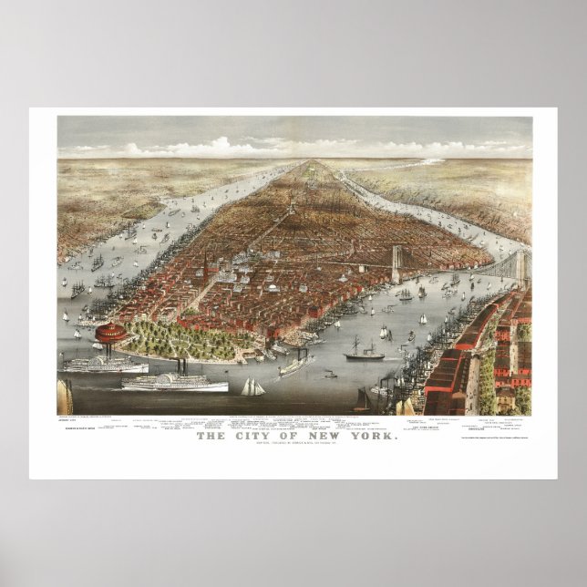 New York, NY Panoramic Map - 1876 Poster (Front)