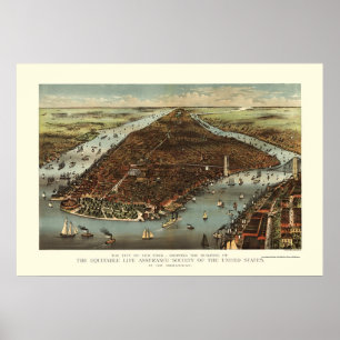 New York, NY Panoramic Map - 1883 Poster