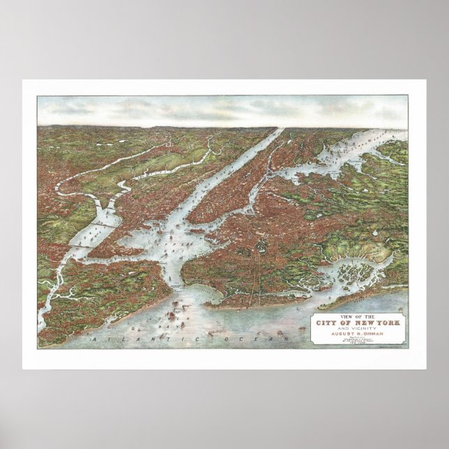 New York, NY Panoramic Map - 1907 Poster (Front)