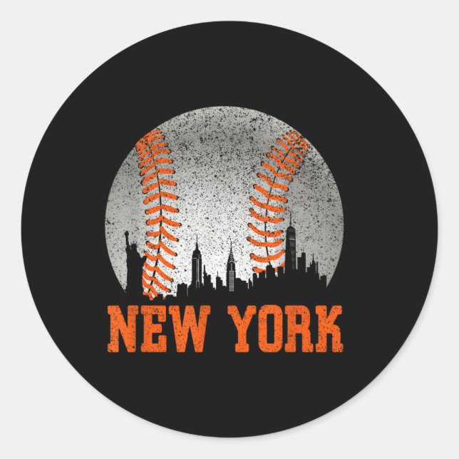 New York Ny Skyline Baseball Met At Gameday Classic Round Sticker (Front)