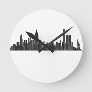 NEW YORK, NY SKYLINE PAINTBRUSH - ROUND CLOCK