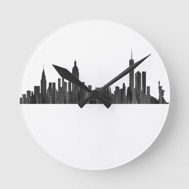 NEW YORK, NY SKYLINE PAINTBRUSH - ROUND CLOCK (Front)