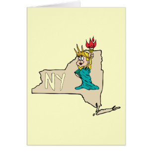 New York NY State Cartoon Map Statue Of Liberty