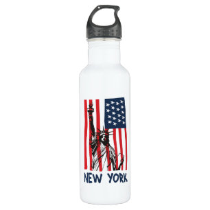New York NY Statue of Liberty USA America Flag 710 Ml Water Bottle