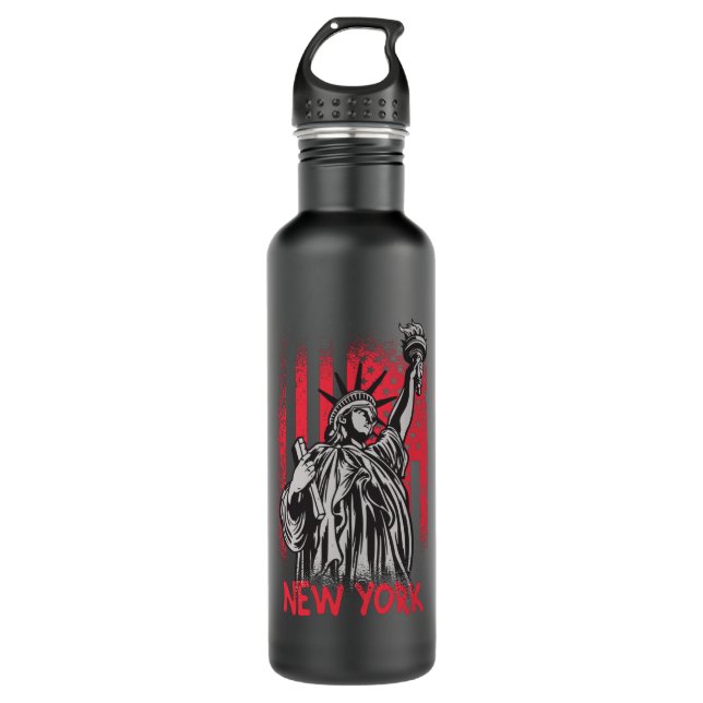 New York NY Statue of Liberty USA America Flag 710 Ml Water Bottle (Front)