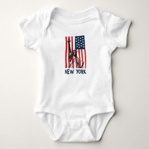 New York NY Statue of Liberty USA America Flag Baby Bodysuit