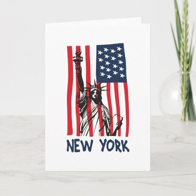 New York NY Statue of Liberty USA America Flag Card (Front)