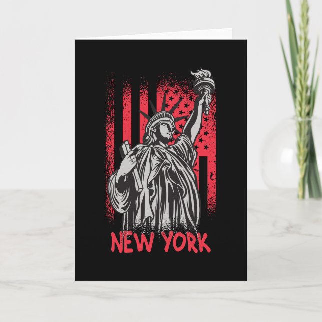 New York NY Statue of Liberty USA America Flag Card (Front)