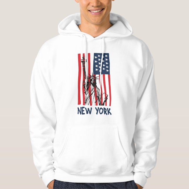 New York NY Statue of Liberty USA America Flag Hoodie (Front)