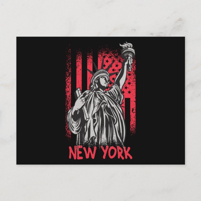 New York NY Statue of Liberty USA America Flag Postcard (Front)