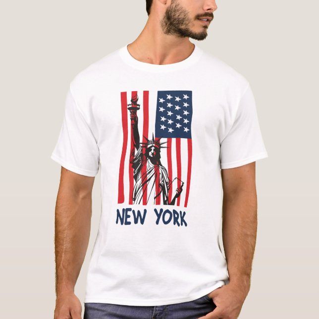 New York NY Statue of Liberty USA America Flag T-Shirt (Front)