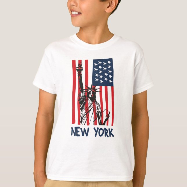 New York NY Statue of Liberty USA America Flag T-Shirt (Front)