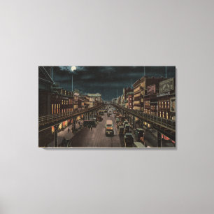 New York, NY - The Bowery - Night Scene Canvas Print