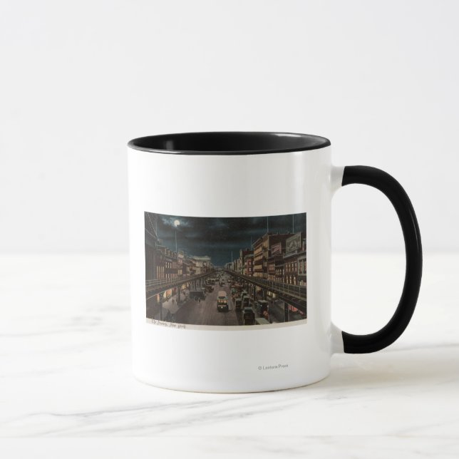New York, NY - The Bowery - Night Scene Mug (Right)