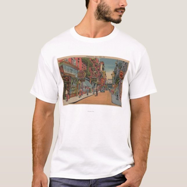 New York, NY - View of Chinatown Shops T-Shirt (Front)