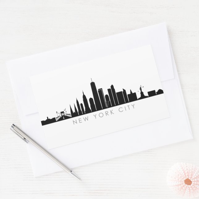 NEW YORK NYC Manhatten USA City Skyline Silhouette Rectangular Sticker (Envelope)