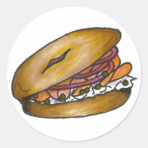 New York NYC Plain Bagel Cream Cheese Capers Lox Classic Round Sticker