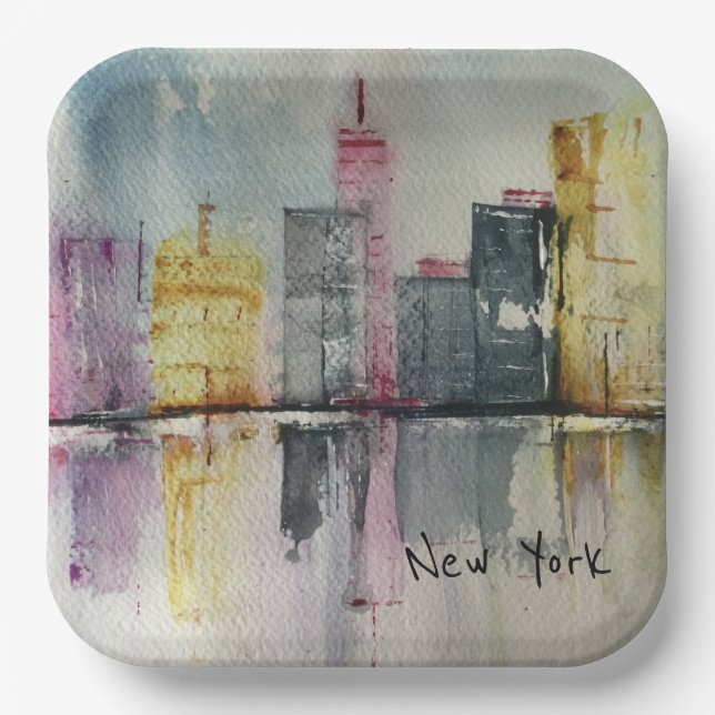 New York NYC Skyline Cityscape original artwork Paper Plate (Front)