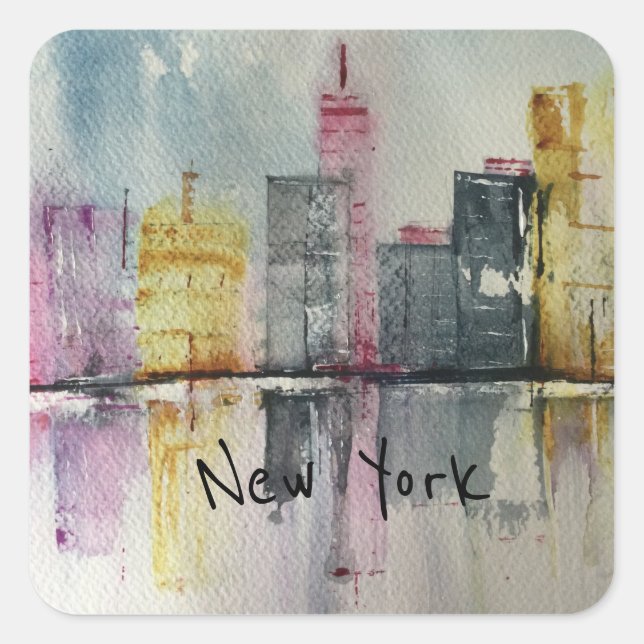 New York NYC Skyline Cityscape original artwork   Square Sticker (Front)