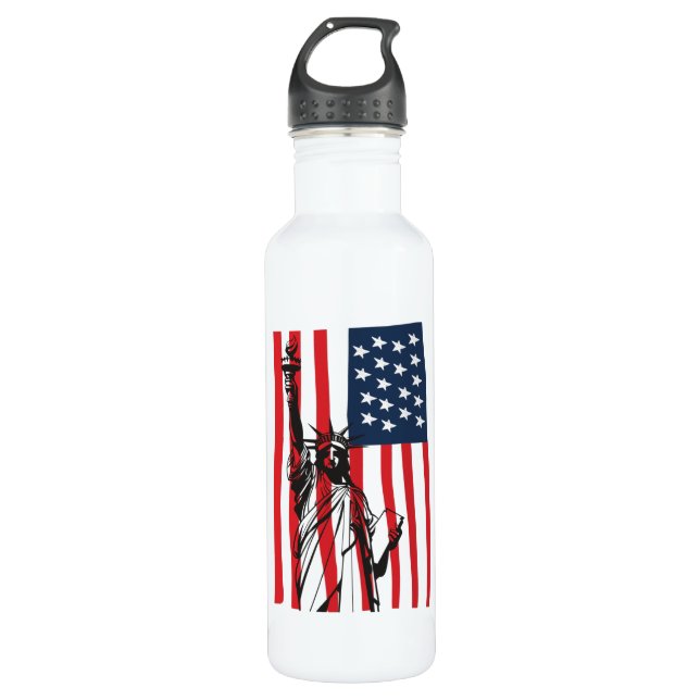 New York NYC Statue of Liberty USA America Flag 710 Ml Water Bottle (Front)