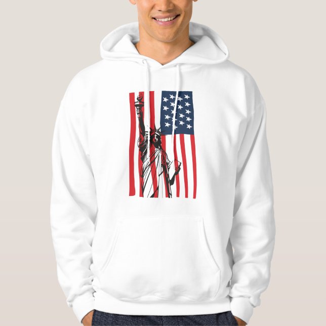 New York NYC Statue of Liberty USA America Flag Hoodie (Front)