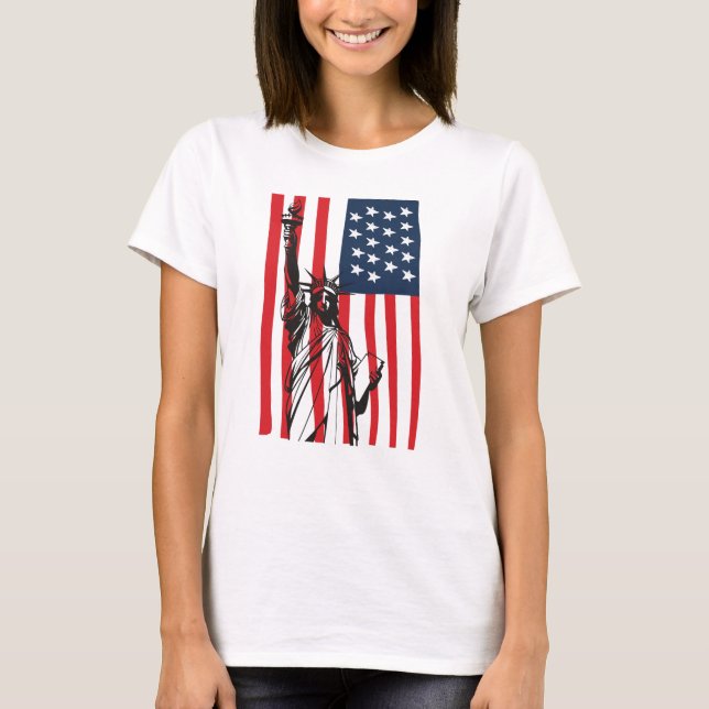 New York NYC Statue of Liberty USA America Flag T-Shirt (Front)