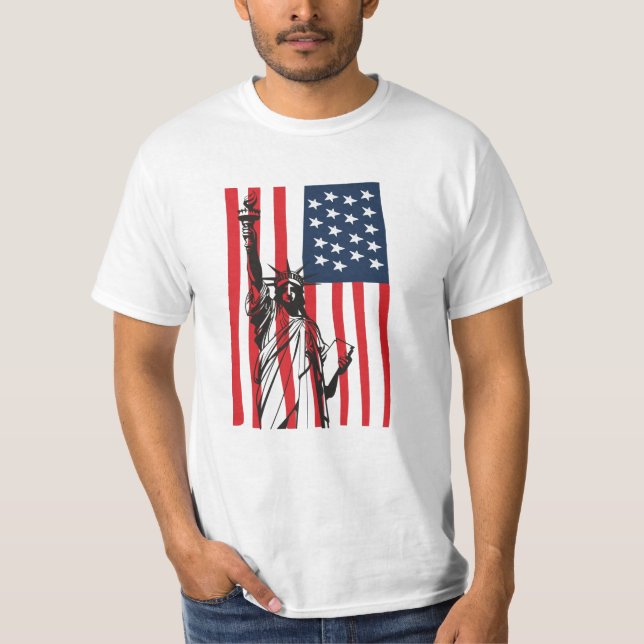 New York NYC Statue of Liberty USA America Flag T-Shirt (Front)